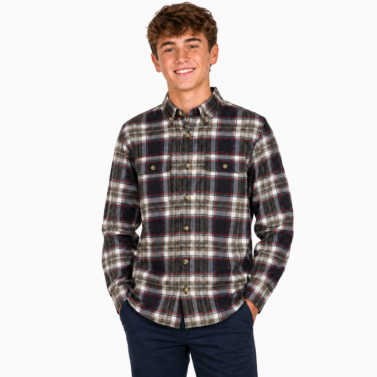 KIDS FLANNELETTE SHIRT Boys Childrens Classic Vintage Flannel Flannie - Grey/Blue Check