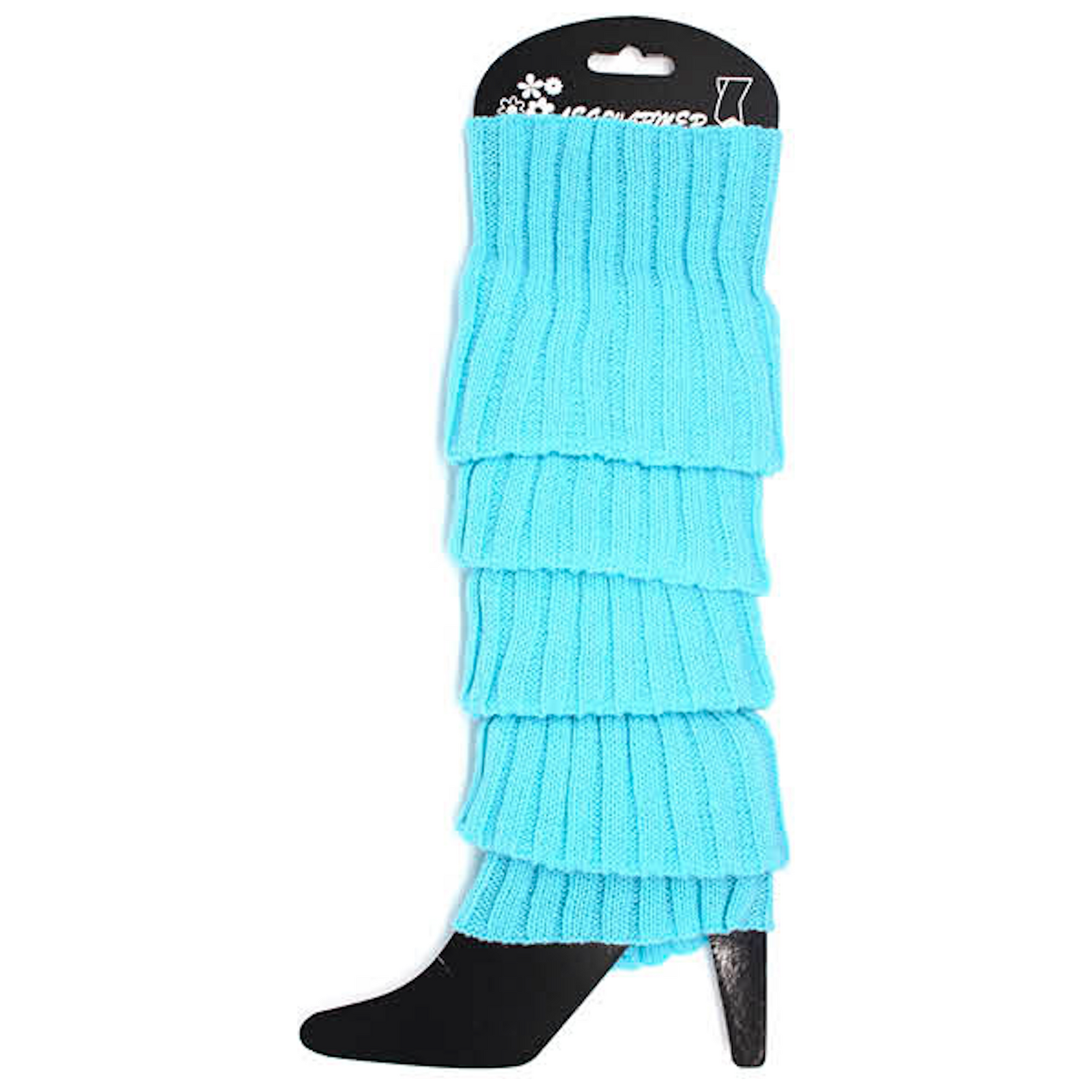 Pair of Womens Leg Warmers Disco Winter Knit Dance Party Crochet Legging Socks Costume - Sky Blue