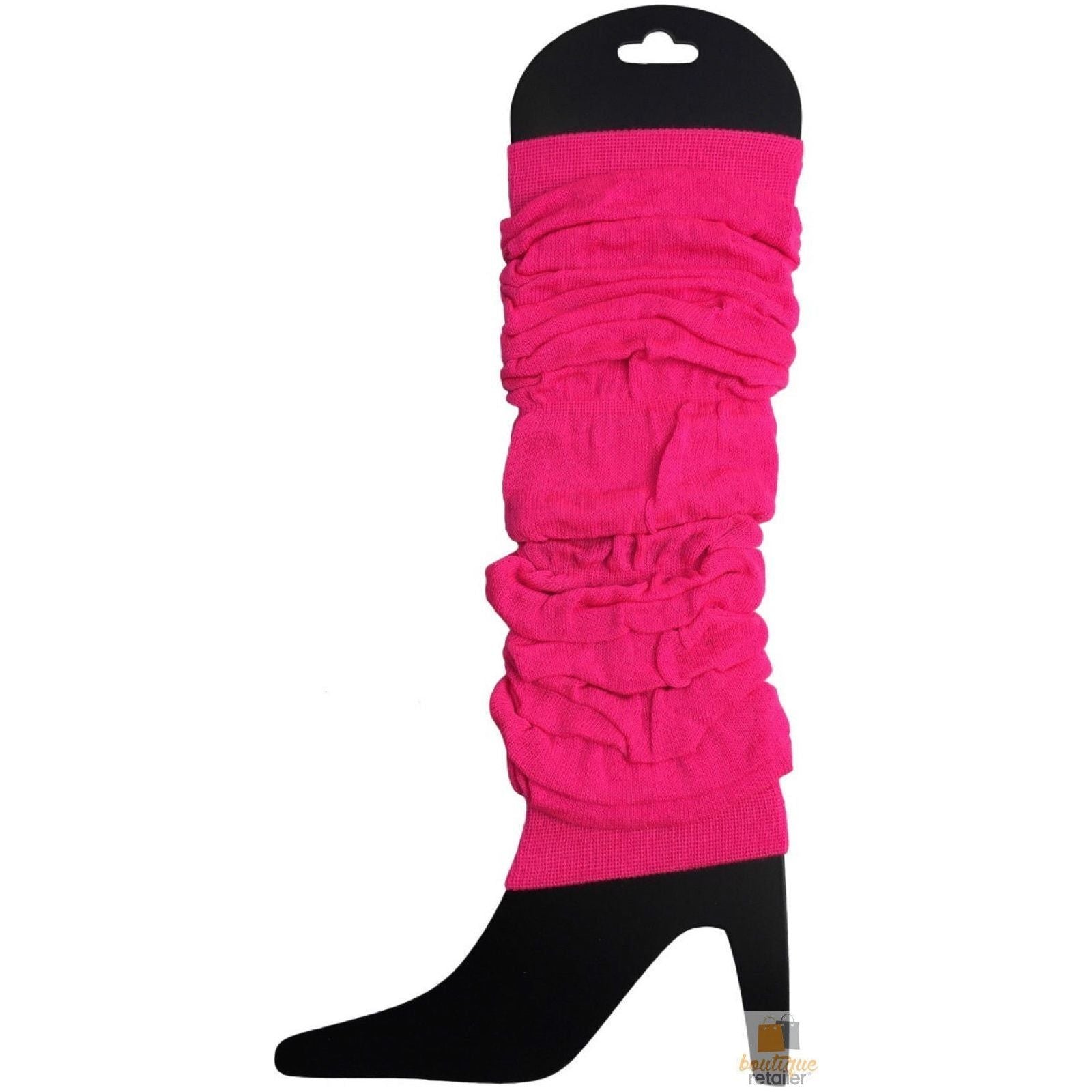 LEG WARMERS Knitted Womens Neon Party Knit Ankle Fluro Dance Costume 80s Pair - Fluro Hot Pink
