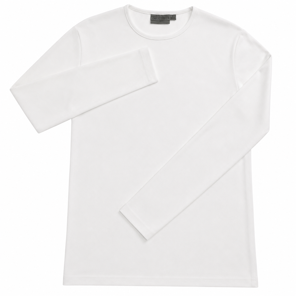 Mens 100% Cotton Long Sleeve T Shirt Plain Basic Slim Fit Tee Casual Top - White