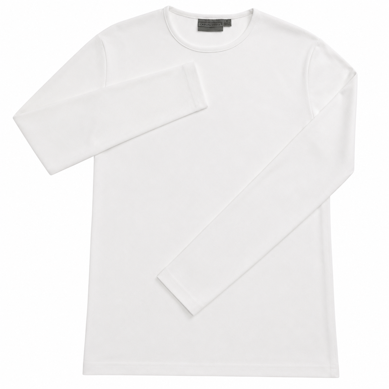 Mens 100% Cotton Long Sleeve T Shirt Plain Basic Slim Fit Tee Casual Top - White