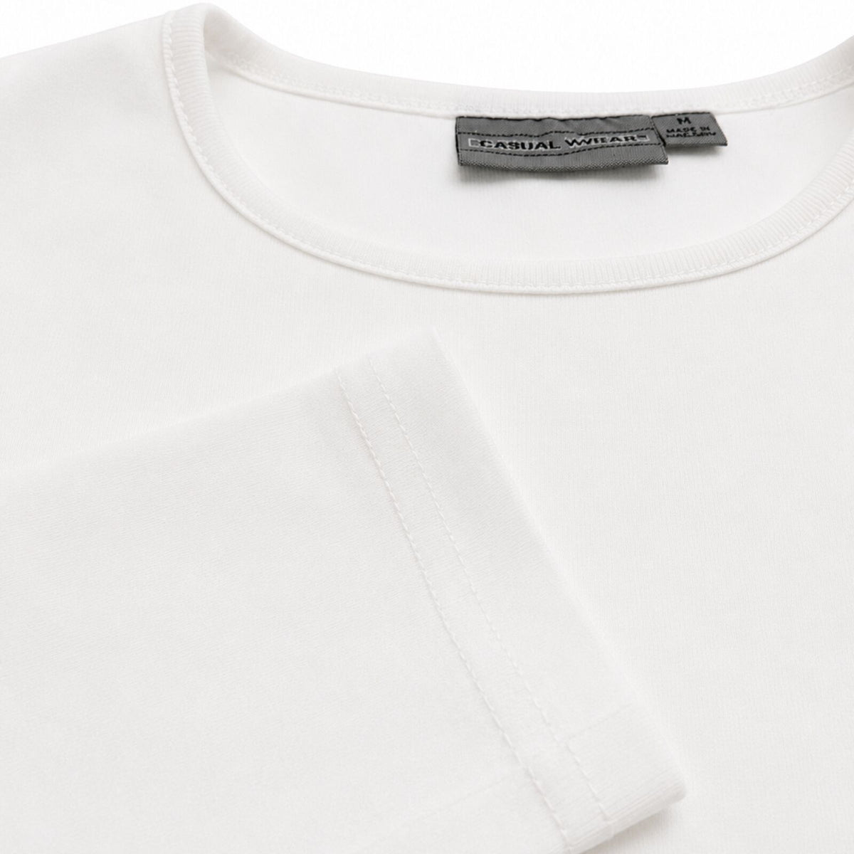 Mens 100% Cotton Long Sleeve T Shirt Plain Basic Slim Fit Tee Casual Top - White
