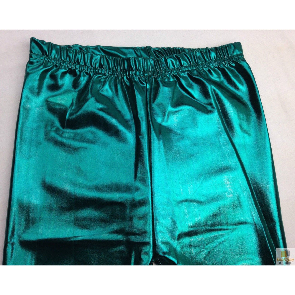 Metallic Leggings Stretchy Pants Neon Fluro Shiny Glossy Dress Up Dance Party - Metallic Green