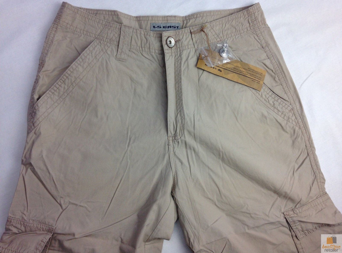 Mens 3/4 CARGO SHORTS Long Pants 100% COTTON Army Military Combat Summer - Beige/Khaki