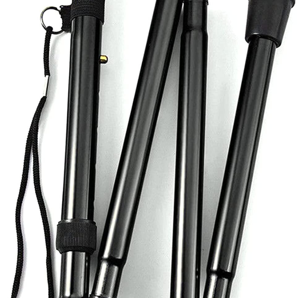 Adjustable Metal WALKING STICK Travel Cane Folding Pole Compact Retractable Hike - Black