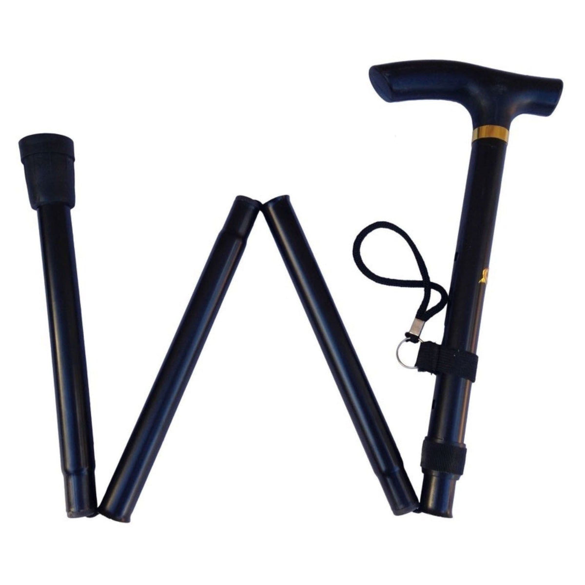 Adjustable Metal WALKING STICK Travel Cane Folding Pole Compact Retractable Hike - Black