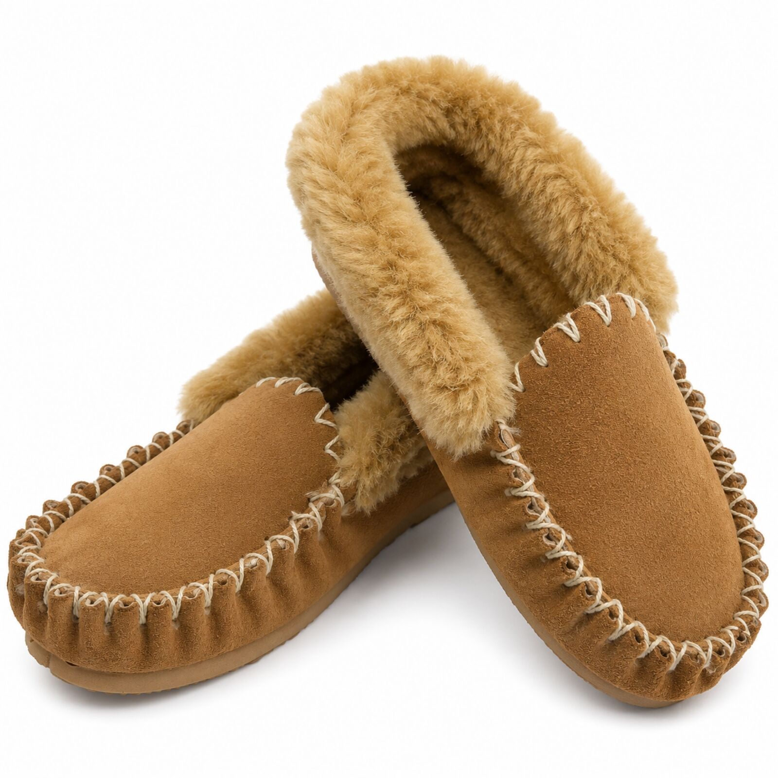 Sheepskin Merino Wool Moccasin Slippers Genuine UGG Slip On - Chestnut
