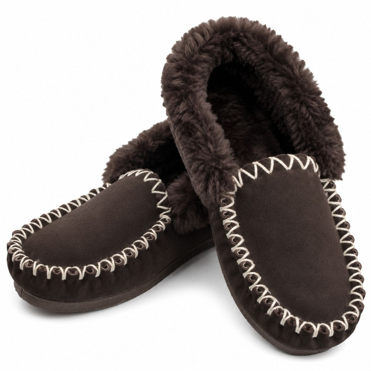 Sheepskin Merino Wool Moccasin Slippers Genuine UGG Slip On - Chocolate Brown