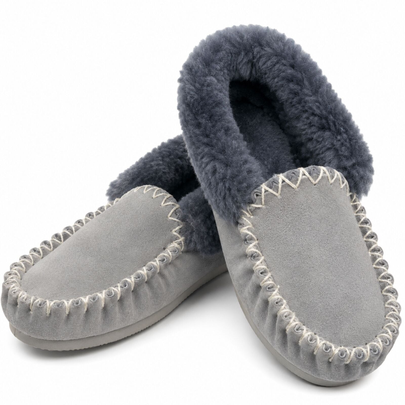 Sheepskin Merino Wool Moccasin Slippers Genuine UGG Slip On - Grey