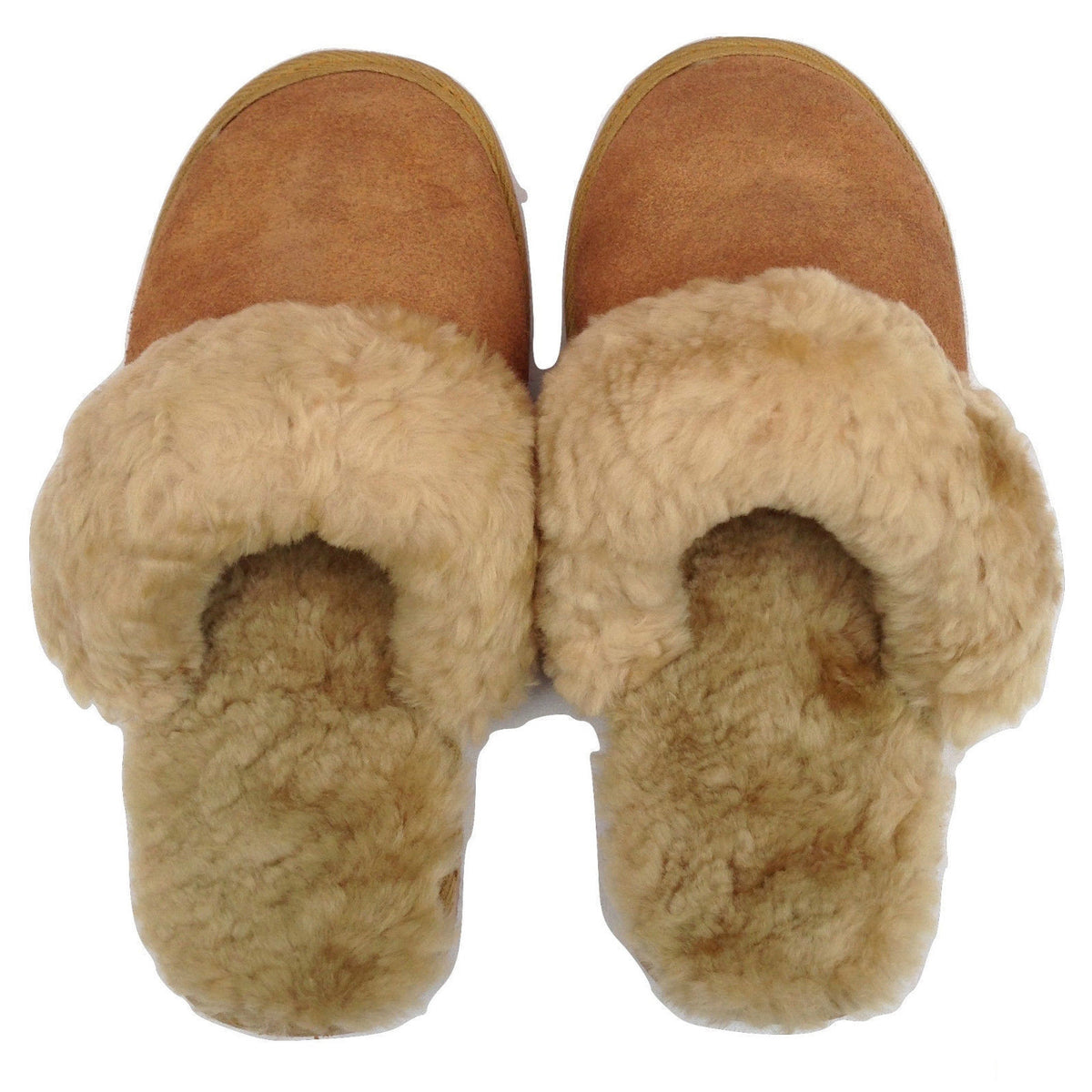 100% Sheepskin Moccasin Slippers Winter Genuine Scuffs Slip On Mens Womens - Chestnut (with fur) - 6
