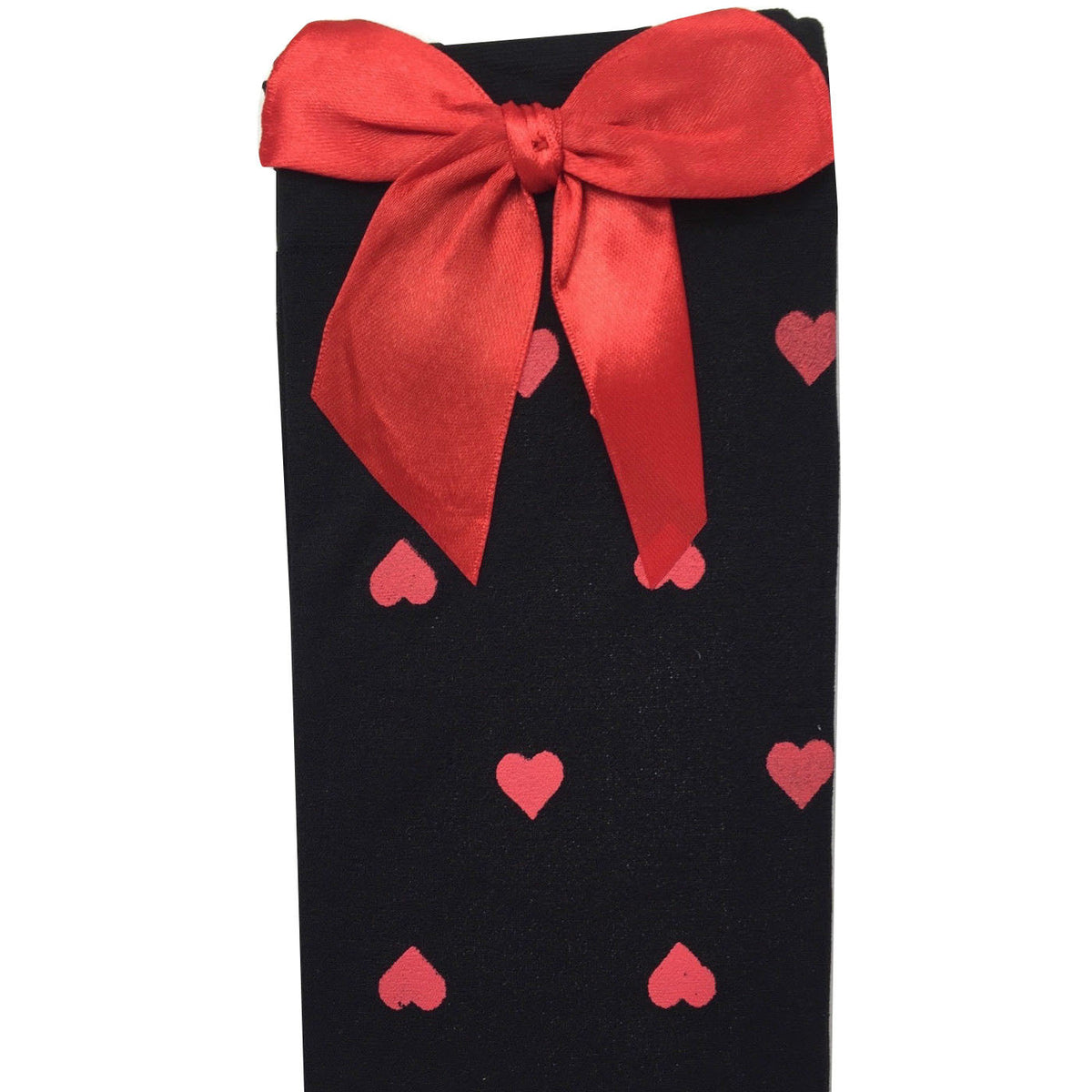 Stay Up OVER THE KNEE SOCKS Stockings Hosiery Party Costume Stockings - Red Bow (Black/Red Hearts)