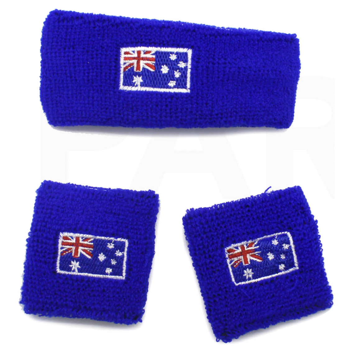 WRISTBAND & HEADBAND SET Tennis Terry Towelling Cotton Sweat Band Team Gym  - Australia Flag