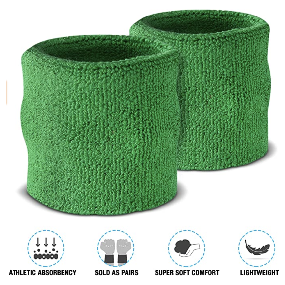 WRISTBAND & HEADBAND SET Tennis Terry Towelling Cotton Sweat Band Team Gym  - Green