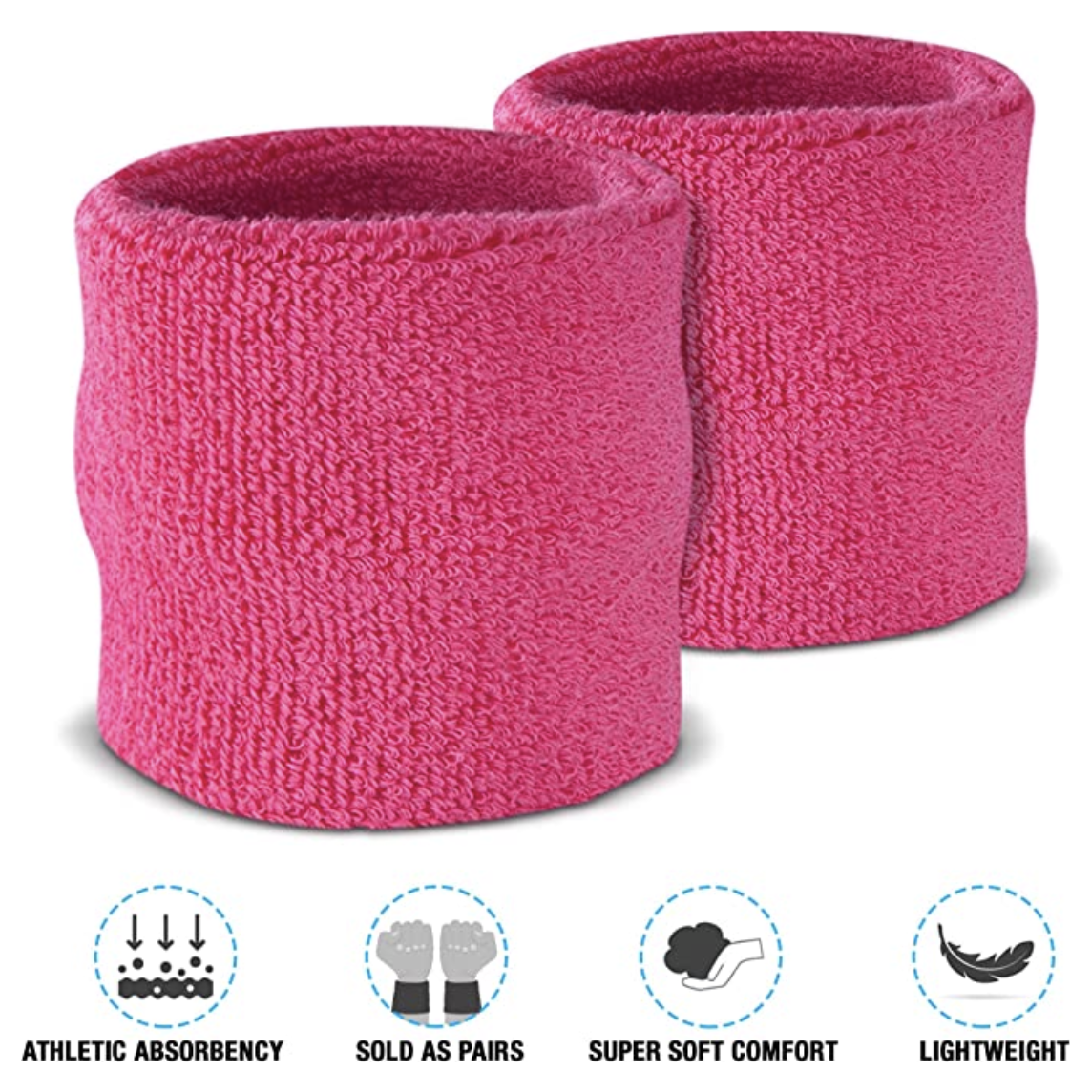 WRISTBAND & HEADBAND SET Tennis Terry Towelling Cotton Sweat Band Team Gym  - Hot Pink