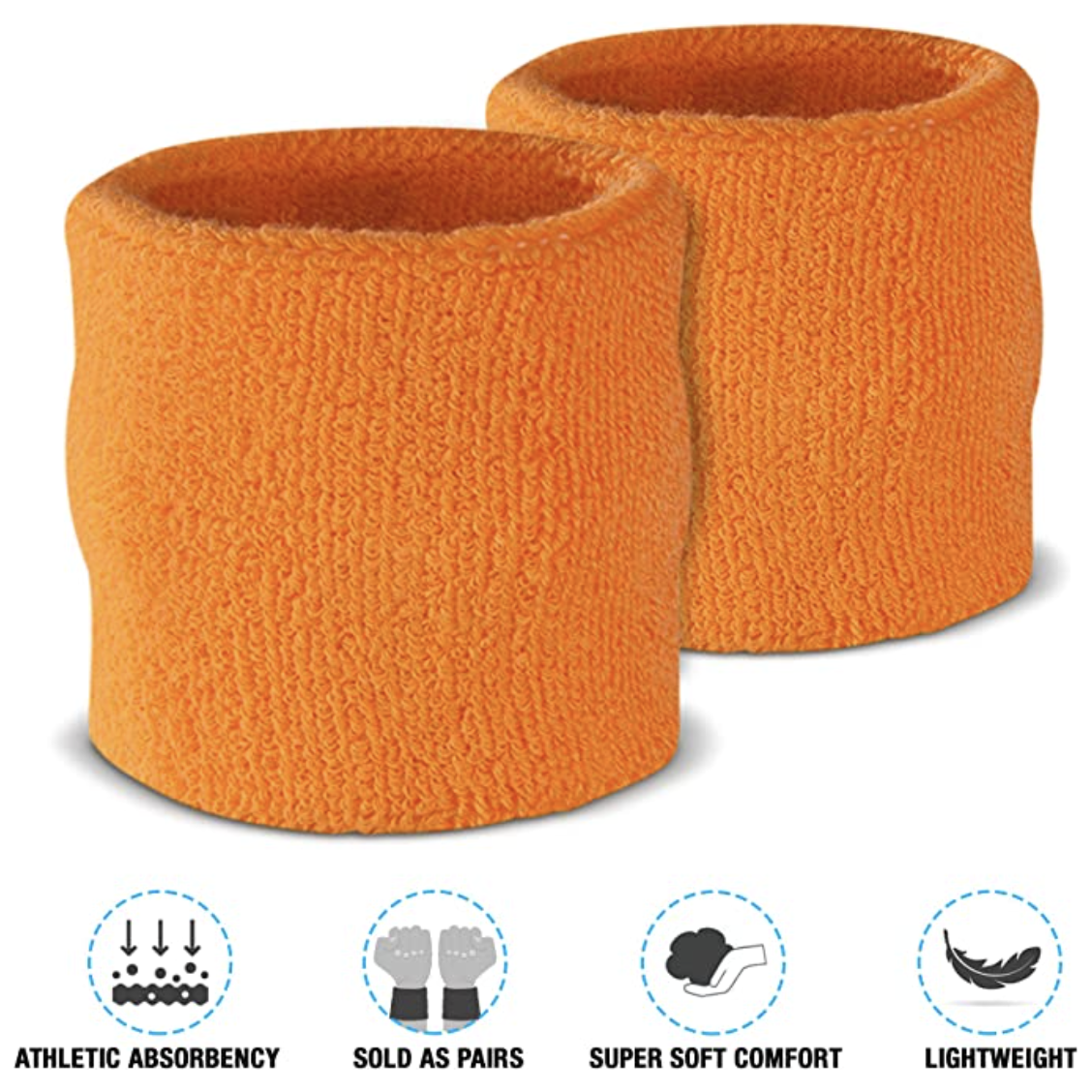 WRISTBAND & HEADBAND SET Tennis Terry Towelling Cotton Sweat Band Team Gym  - Orange