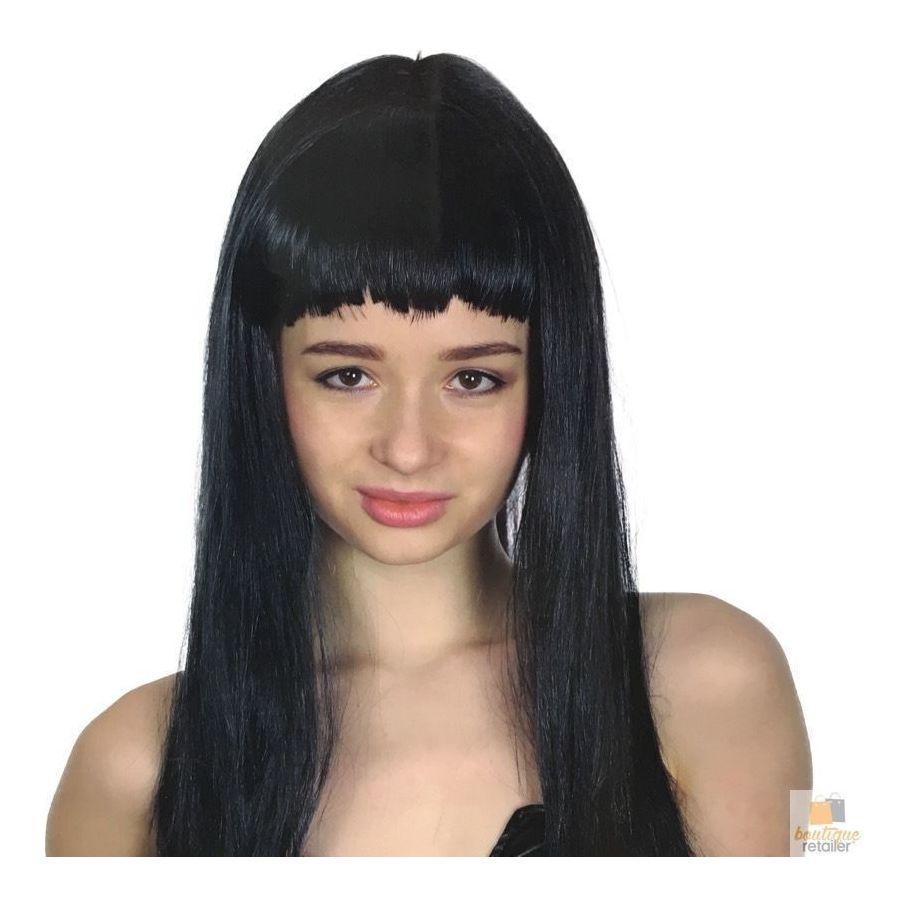 LONG WIG Straight Party Hair Costume Fringe Cosplay Fancy Dress 70cm Womens - Black (22450)