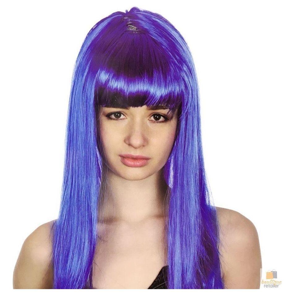 LONG WIG Straight Party Hair Costume Fringe Cosplay Fancy Dress 70cm Womens - Blue (22458)