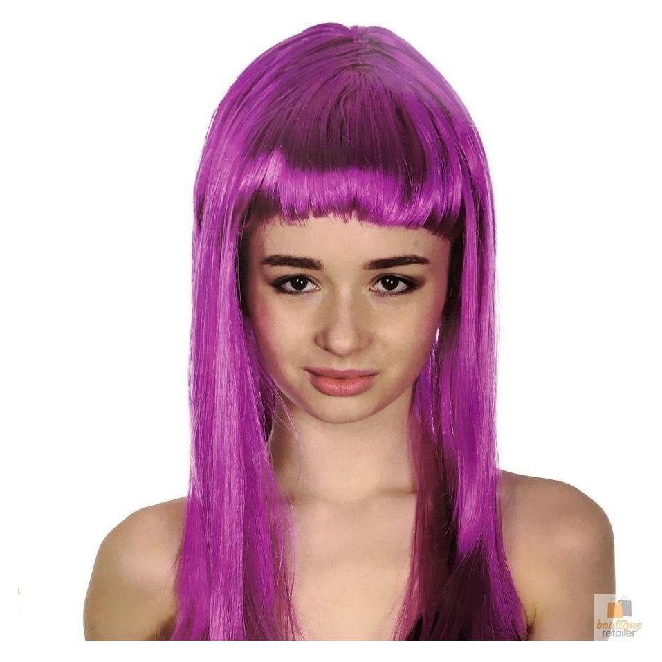 LONG WIG Straight Party Hair Costume Fringe Cosplay Fancy Dress 70cm Womens - Fuchsia (22455)