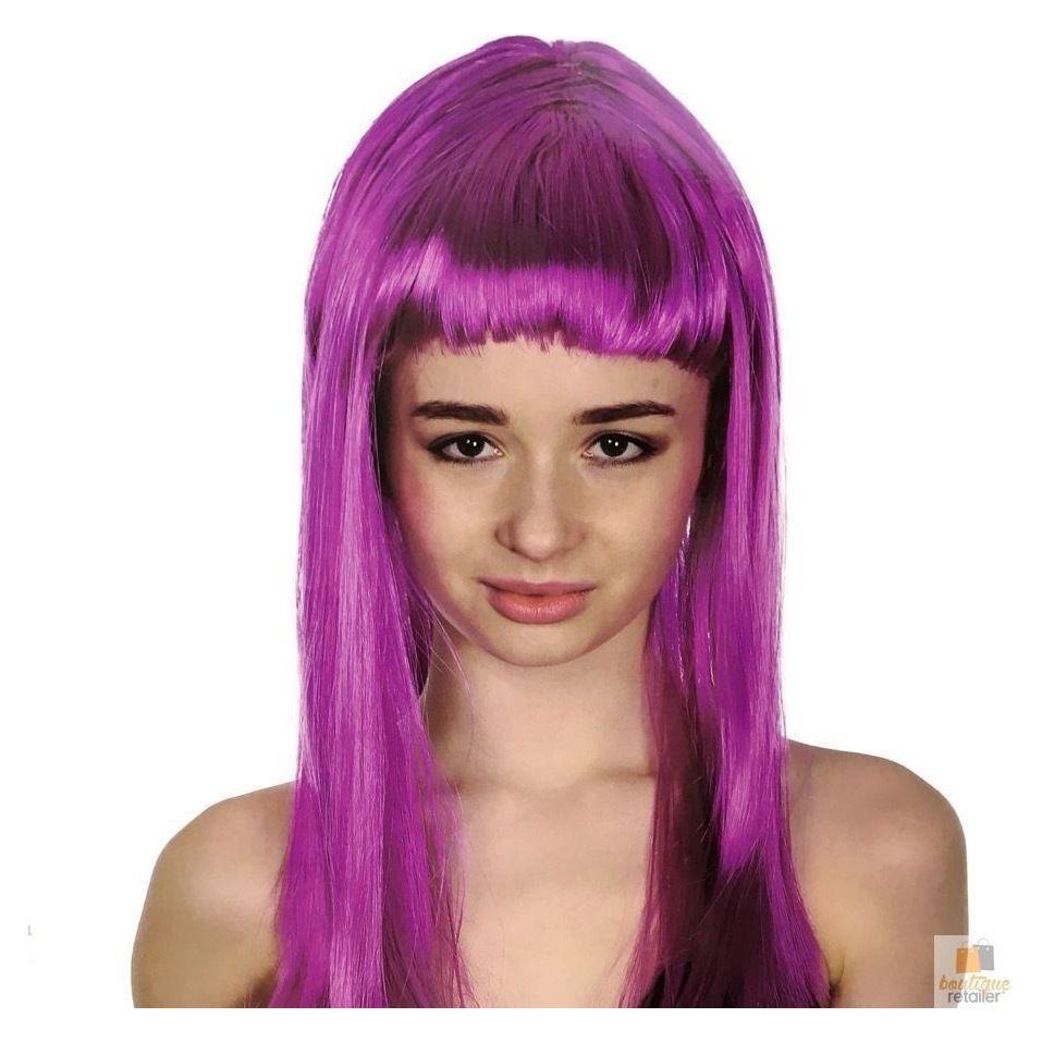 LONG WIG Straight Party Hair Costume Fringe Cosplay Fancy Dress 70cm Womens - Fuchsia (22455)