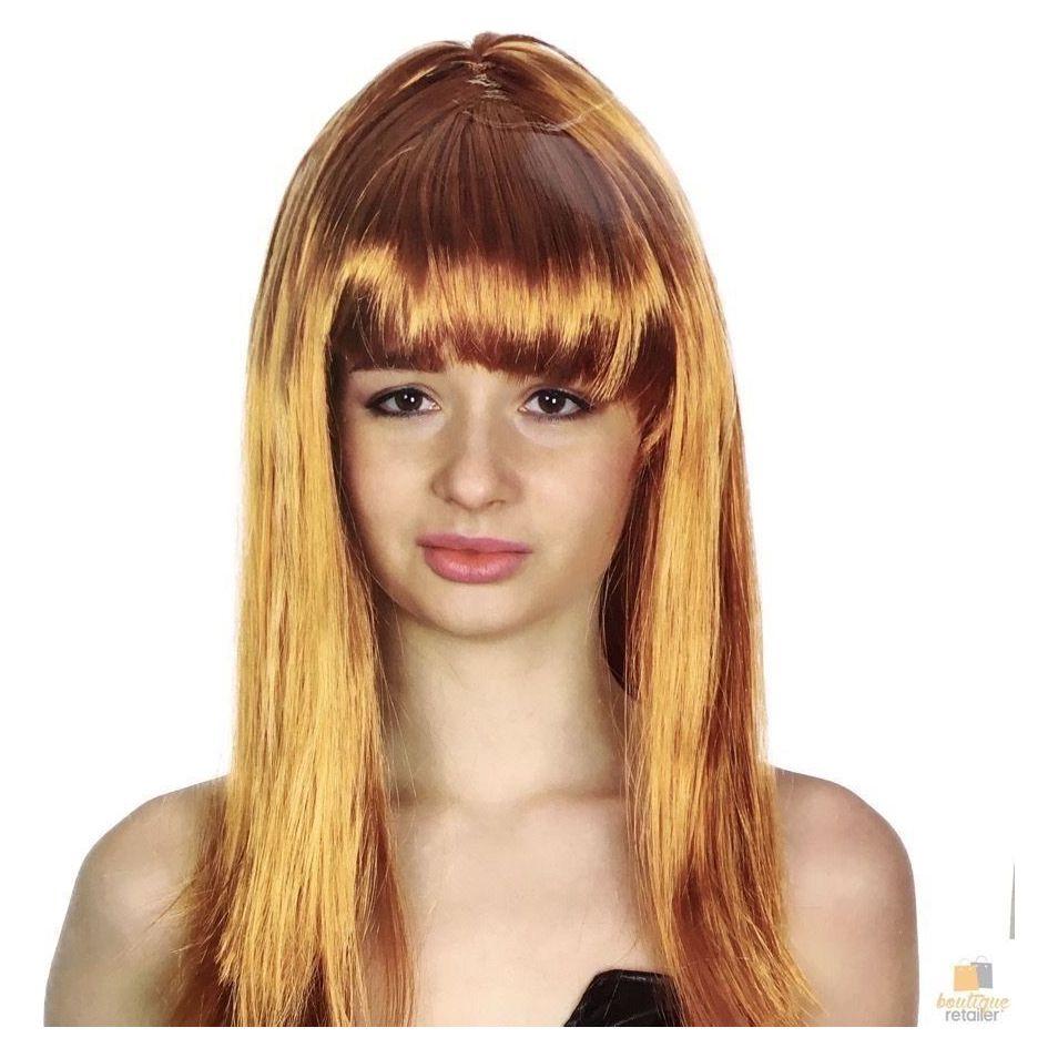 LONG WIG Straight Party Hair Costume Fringe Cosplay Fancy Dress 70cm Womens - Golden Brown (22463)