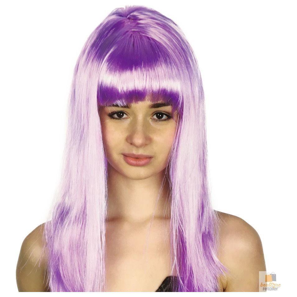 LONG WIG Straight Party Hair Costume Fringe Cosplay Fancy Dress 70cm Womens - Light Purple (22457)