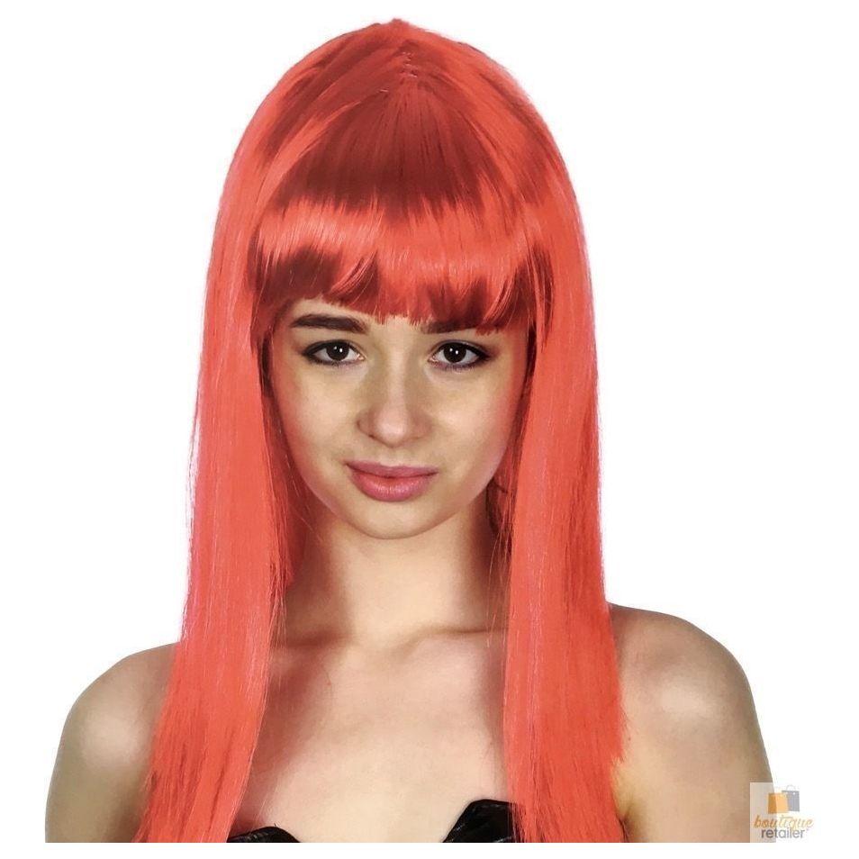LONG WIG Straight Party Hair Costume Fringe Cosplay Fancy Dress 70cm Womens - Red (22452)