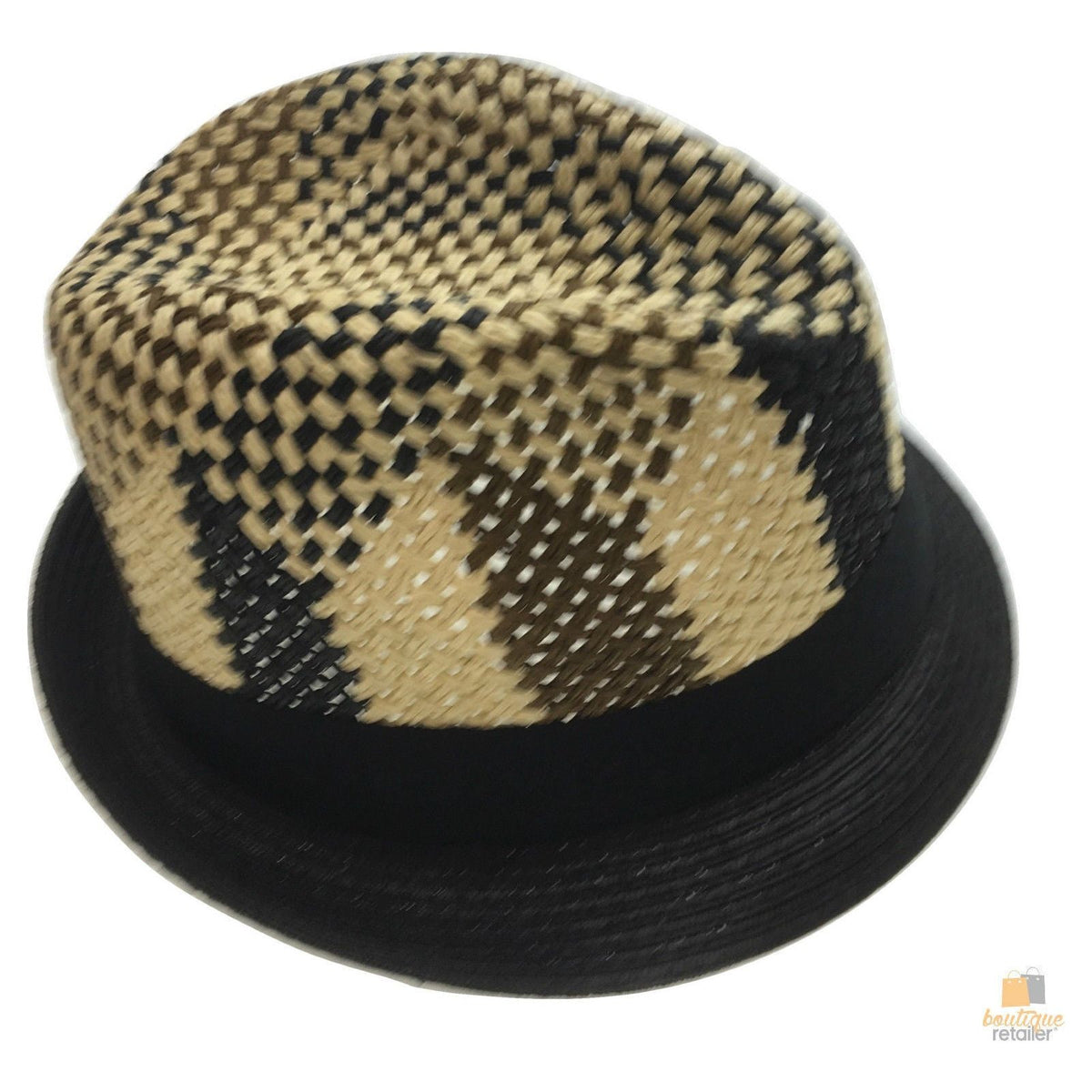 3 Tone Lattice Weave PAPER STRAW TRILBY HAT Fedora Trim Sun Summer Cap - M (57cm)