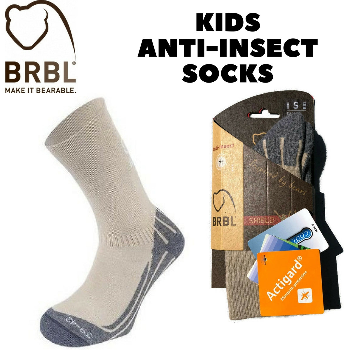 BRBL Anti Insect Repellent Socks Mosquito Mozzie Bugs Camp Kids - Beige - S