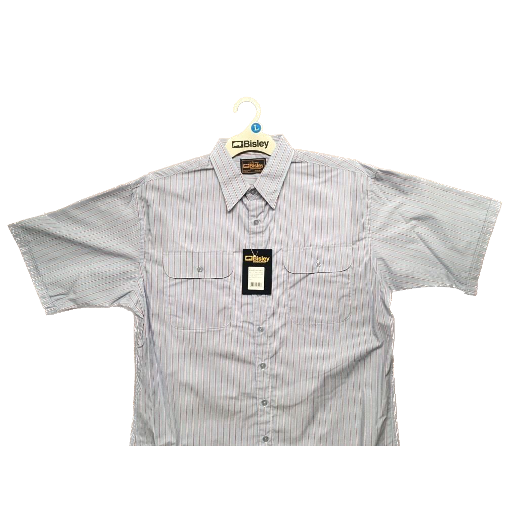 BISLEY SHORT SLEEVE SHIRT Everyday Casual Business Work Cotton Blend Check - BS2552_VPLB (PLB) - L