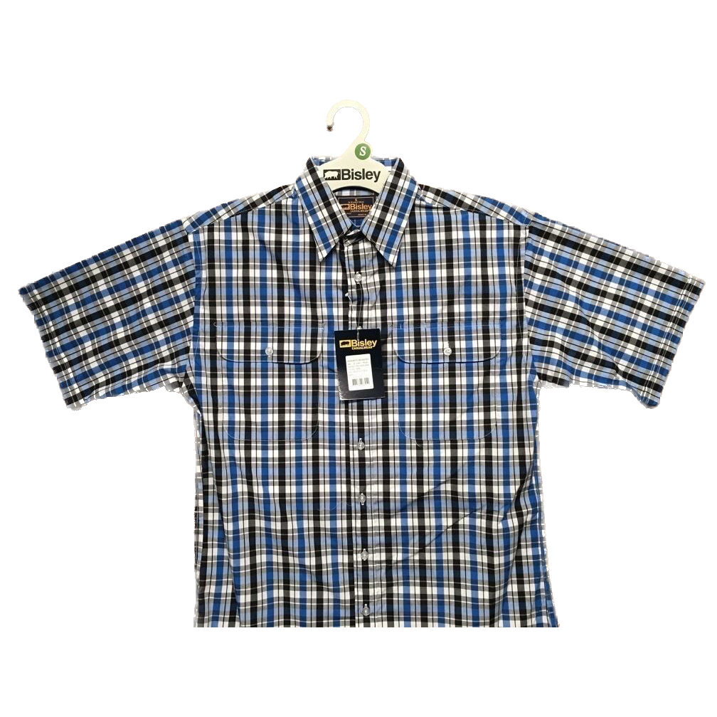 BISLEY SHORT SLEEVE SHIRT Everyday Casual Business Work Cotton Blend Check - BS2572_CBLK (BLK) - S