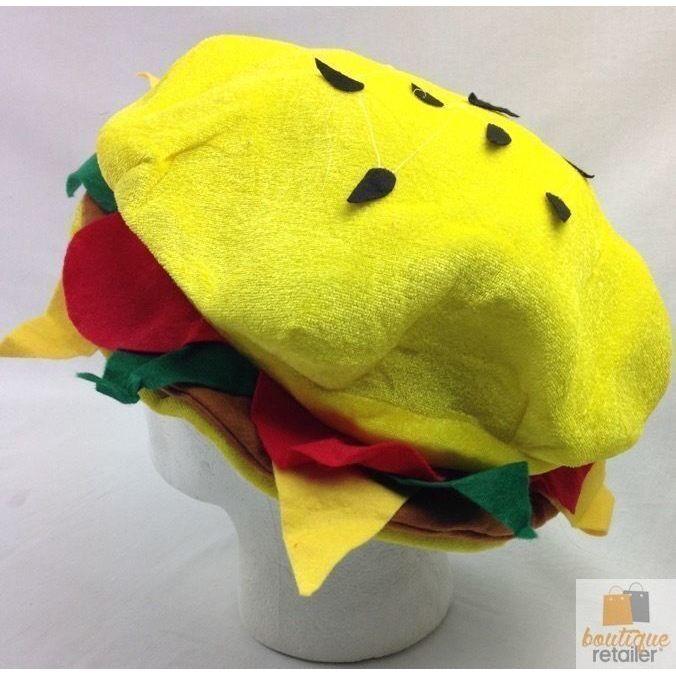 BURGER HAT Costume Party Adult Unisex Novelty Cap Funny Fast Food Hamburger