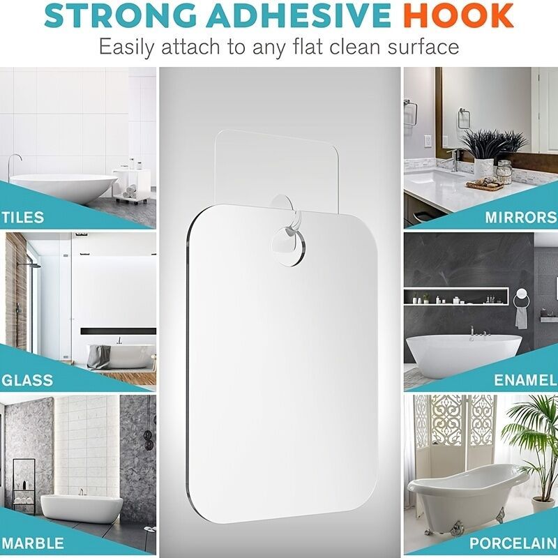 Anti-Fog Shower Mirror 17x13cm Unbreakable Frameless Hanging Bathroom Shaving