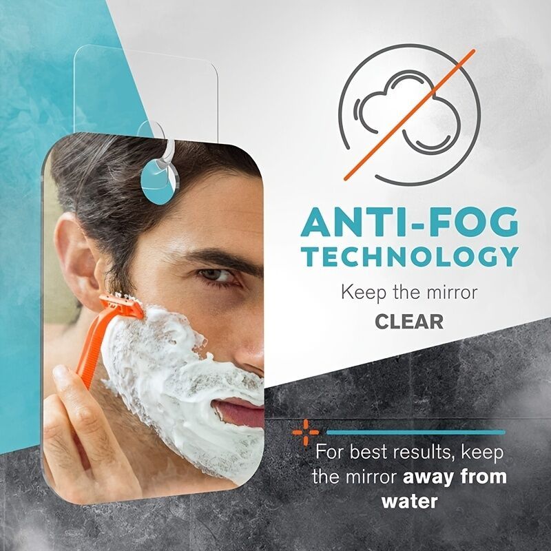 Anti-Fog Shower Mirror 17x13cm Unbreakable Frameless Hanging Bathroom Shaving