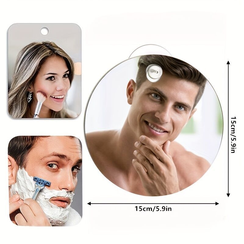 Anti-Fog Shower Mirror 17x13cm Unbreakable Frameless Hanging Bathroom Shaving