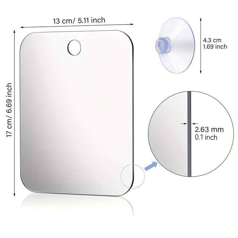 Anti-Fog Shower Mirror 17x13cm Unbreakable Frameless Hanging Bathroom Shaving