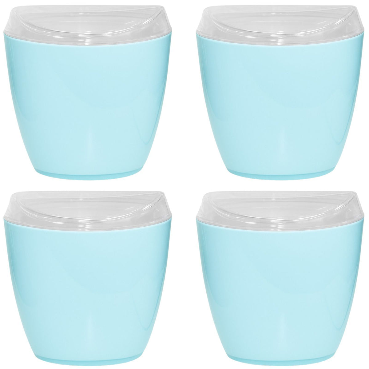 4x Oval Swing Top Waste Rubbish Bin Acrylic Lightweight Compact Bathroom Office in Blue