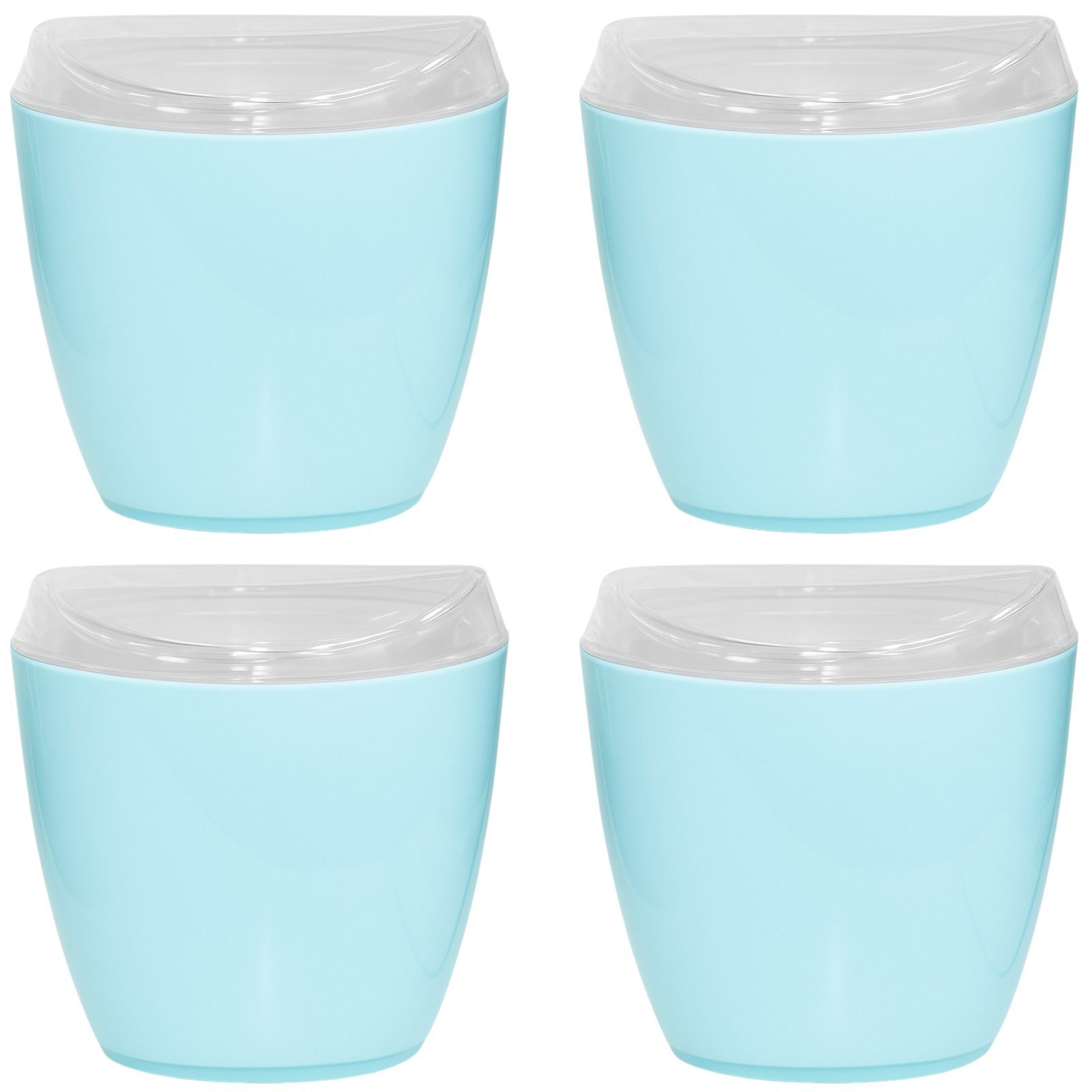 4x Oval Swing Top Waste Rubbish Bin Acrylic Lightweight Compact Bathroom Office in Blue
