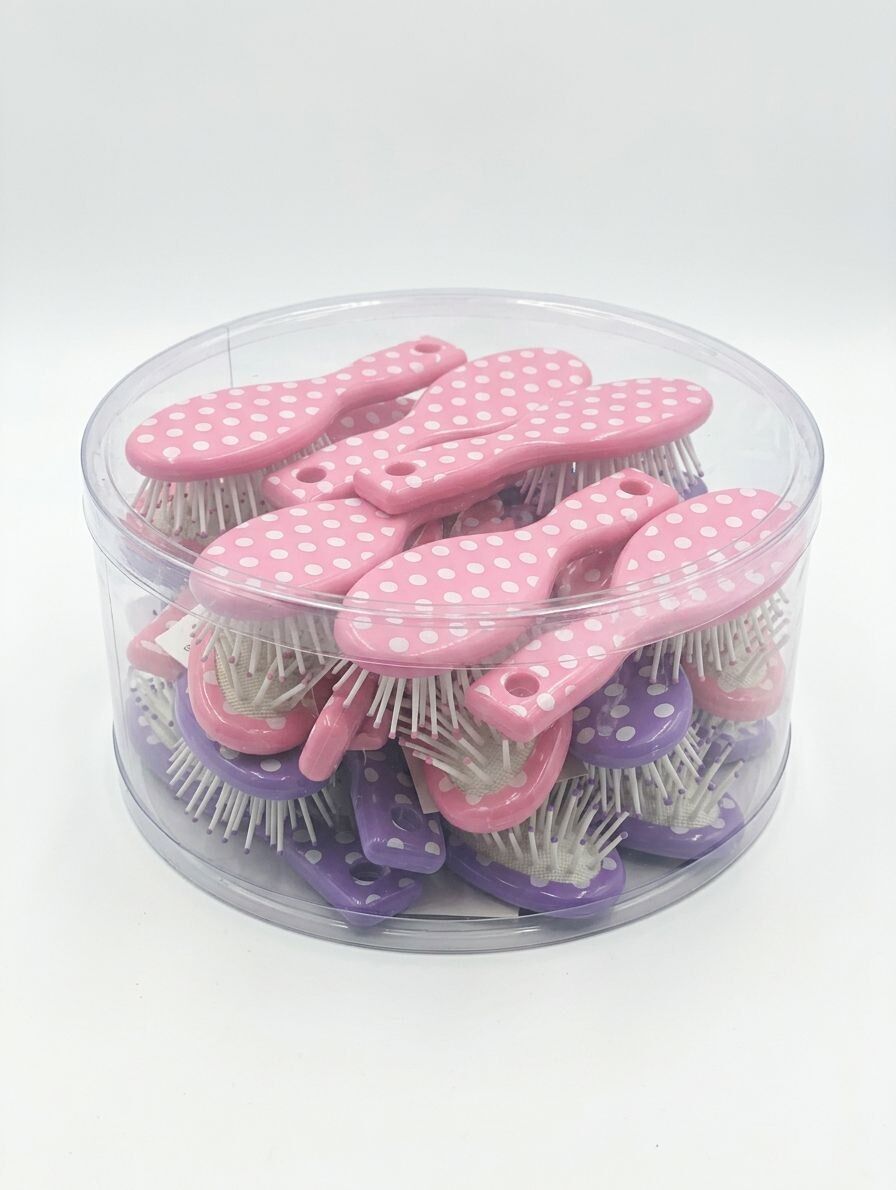 Kids Mini Polka Dot Mini Hairbrush 12.5cm in Assorted Colours - Pack of 24