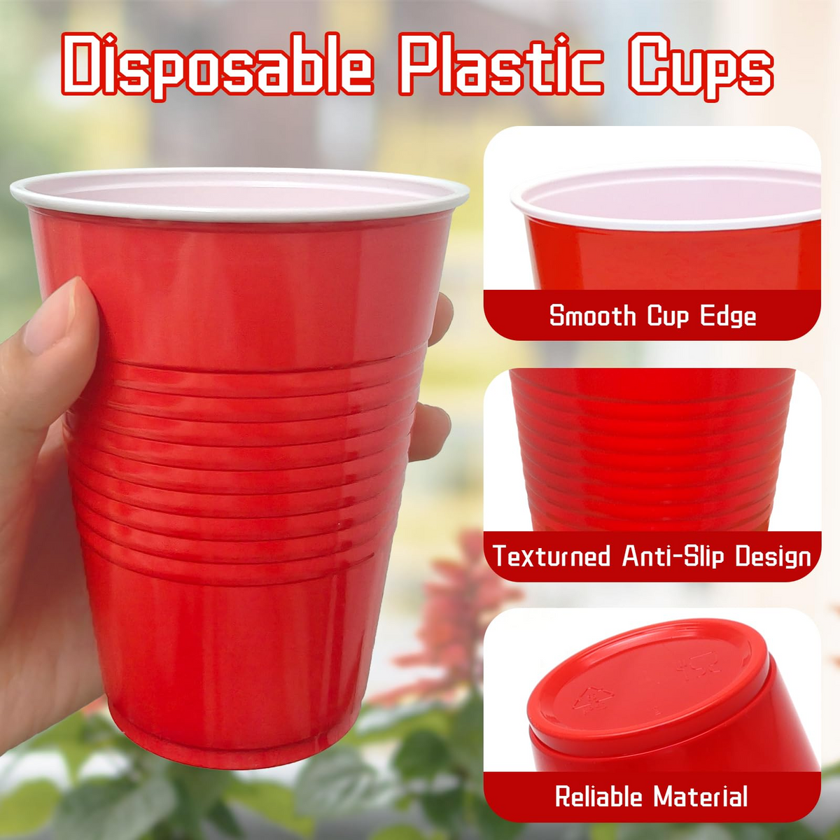 540x 16oz (480ml) Premium Plastic Red Cups Extra Strong PET BPA Free