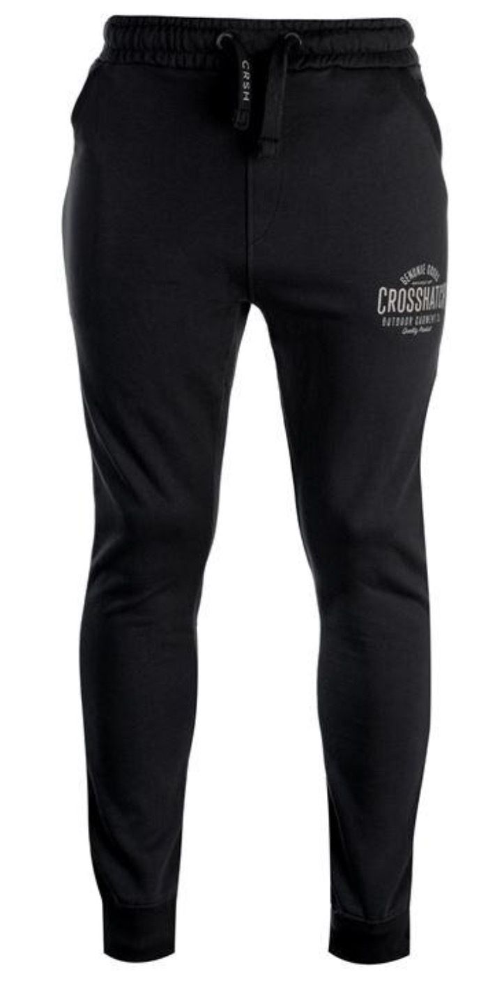 CROSSHATCH Seton  Skinny Track Pants Slim Trousers Cotton Gym Trackies Joggers - Black