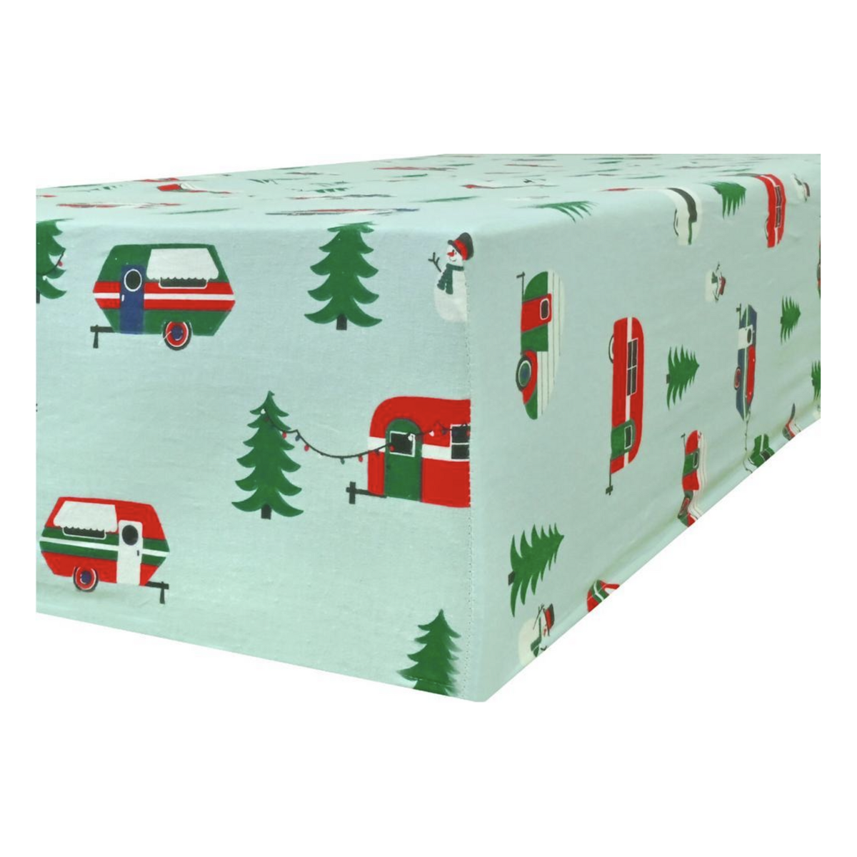 Queen Luxury 100% Cotton Flannelette Fitted Bed Sheet Flannel -  Trees/Caravan
