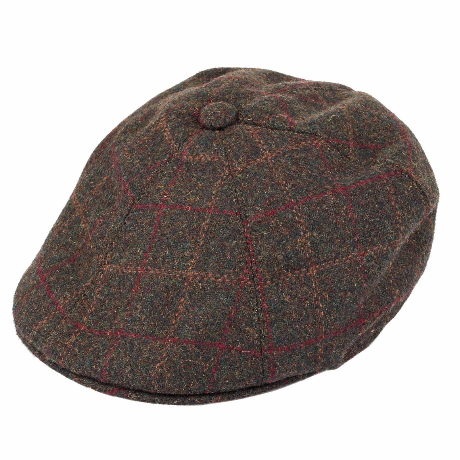 Dents Window Pane Check Driver Cap Driving Cabbie Quilted Satin - Olive