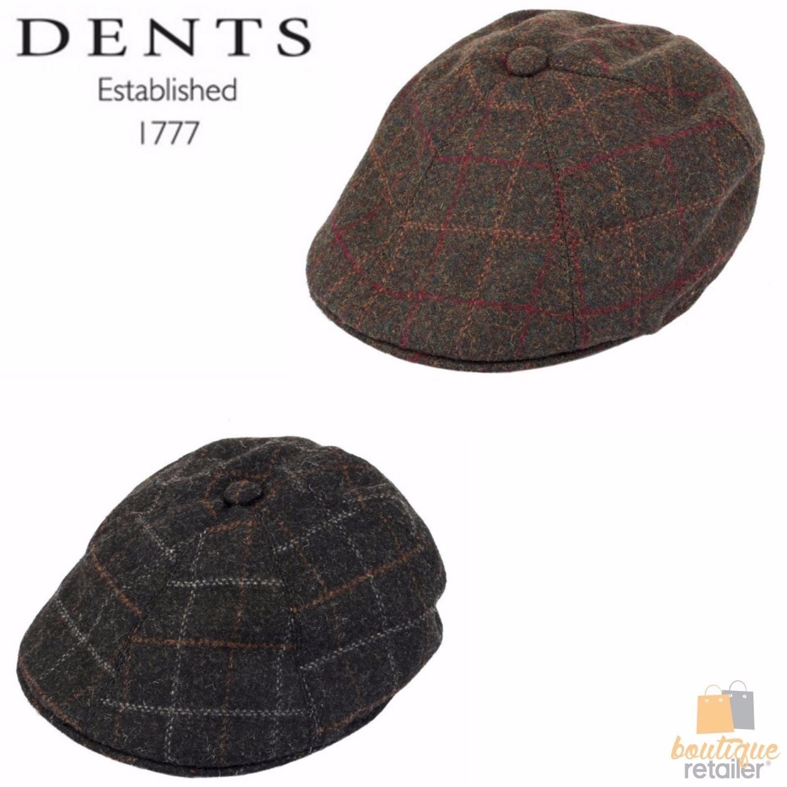 Dents Window Pane Check Driver Cap Driving Cabbie Quilted Satin - Olive