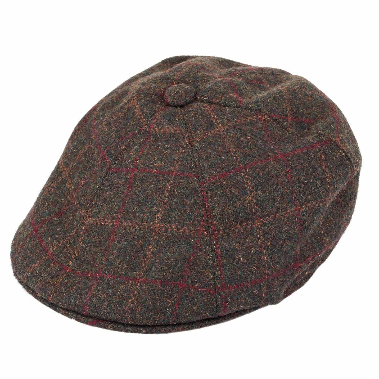 Dents Window Pane Check Driver Cap Driving Cabbie Quilted Satin - Olive