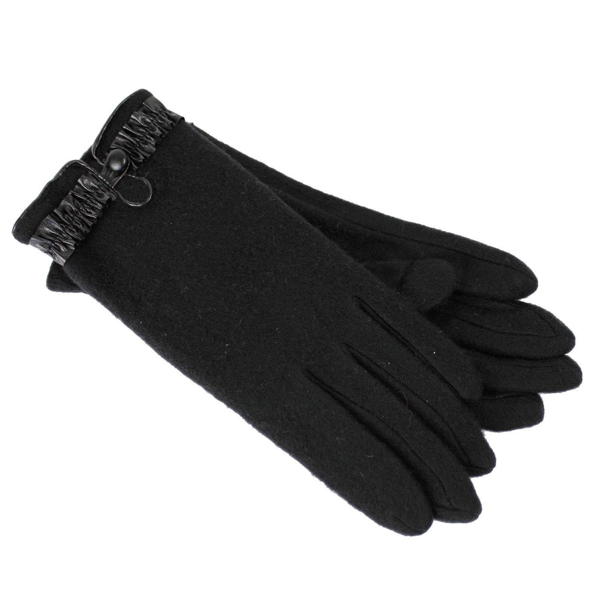 DENTS Womens Soft Feel Fleece Gloves w/ Ruffle Cuff &amp; Button - Black - One Size