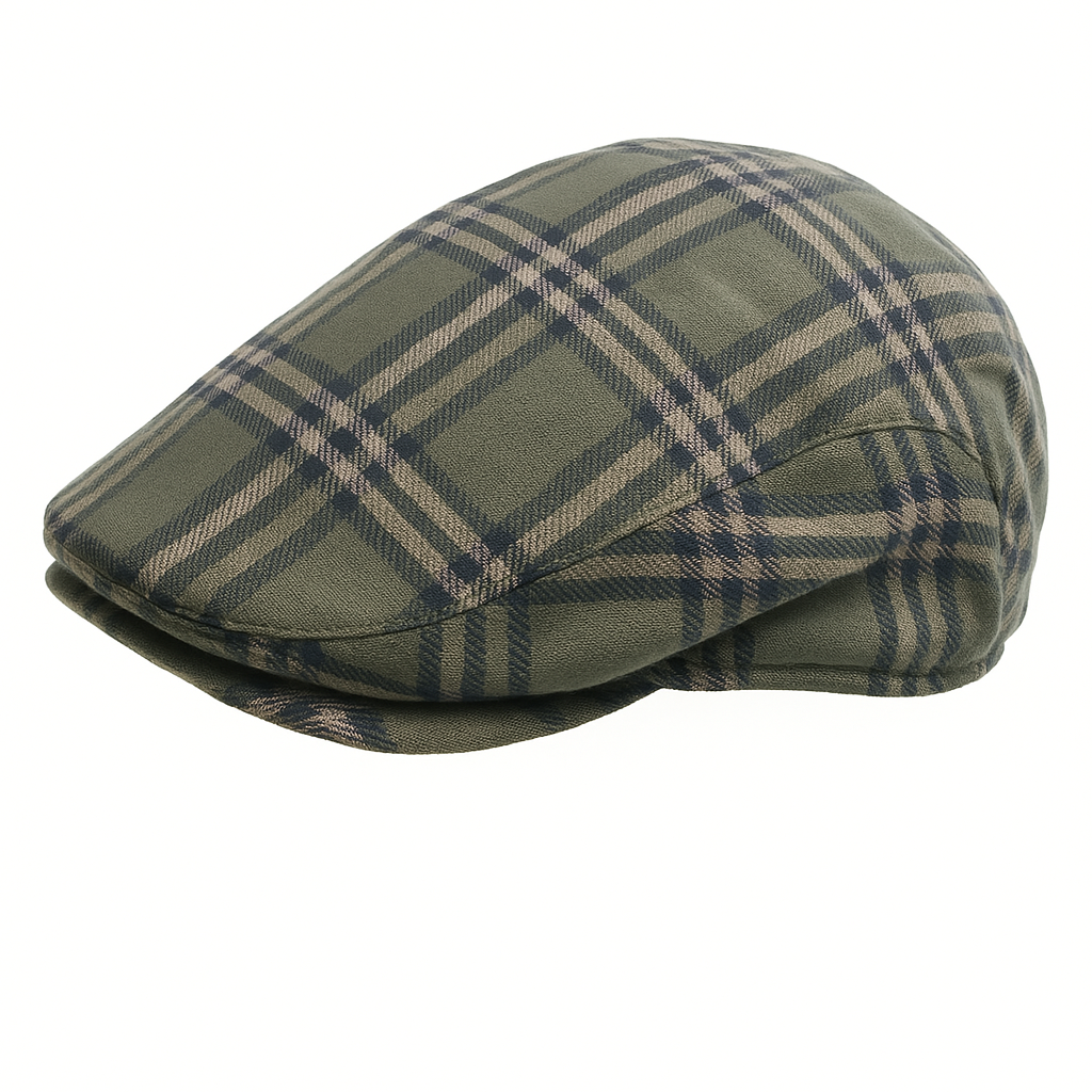 DENTS Quilted Flat Ivy Cap Hat Driving Newsboy Elastic Back Cabbie - Grey Check - 55cm