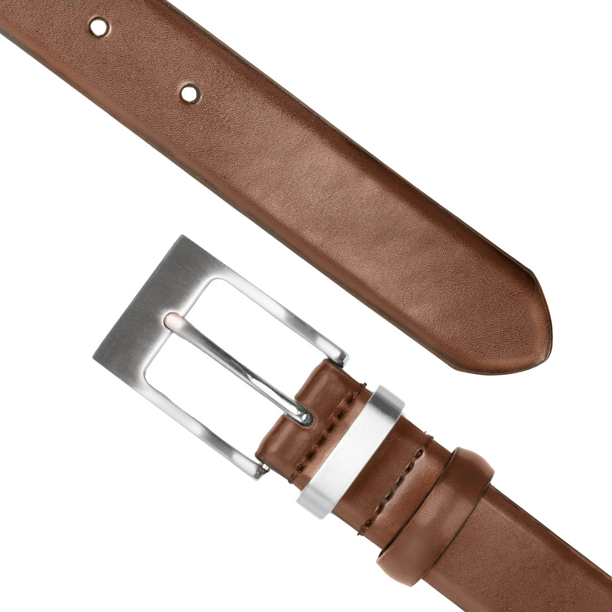 Double Keeper Leather Dress Belt in Chestnut