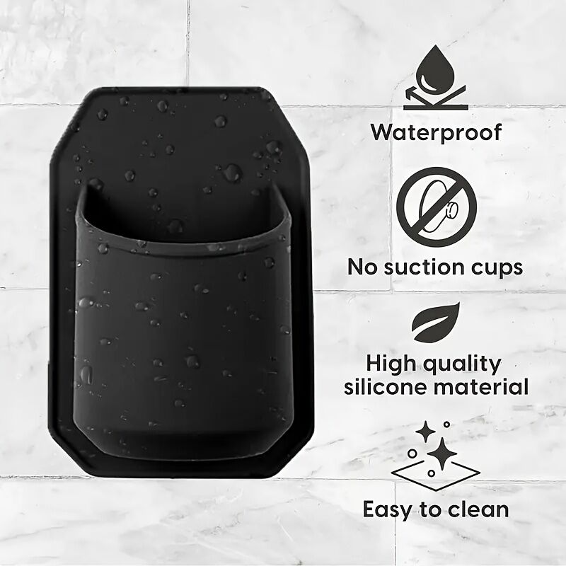 Silicone Shower Beer Holder Wall Mounted Beverage Can Rack Self Adhesive in Black
