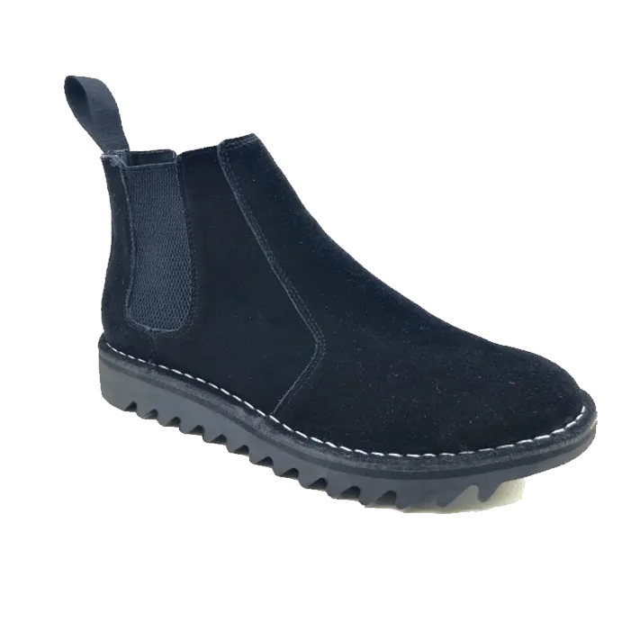 Ripple Sole Mens Ducatti Chelsea Suede Desert Boots Shoes Slip On - Black