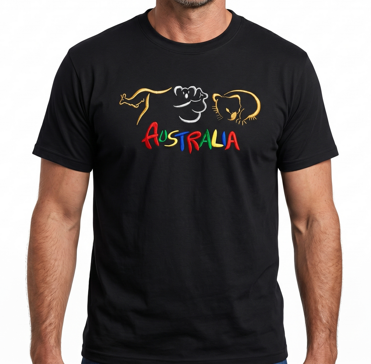 Adult Australia T Shirt Kangaroo Koala 100% Cotton Souvenir Tee Top - Black